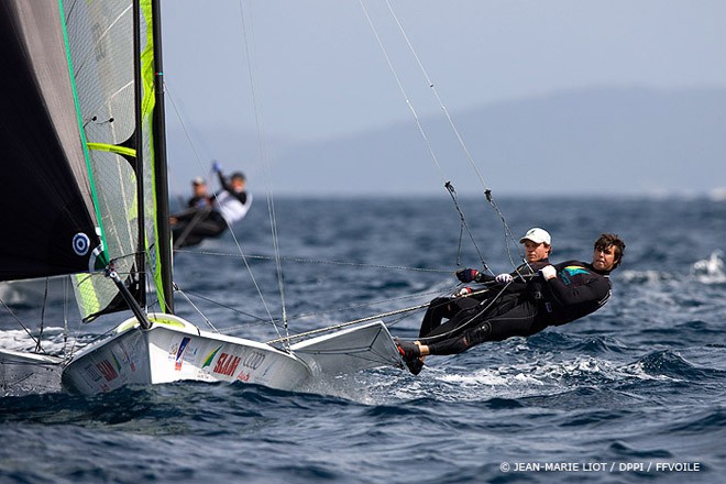 49er Class: Australians Jensen and Outteridge in the lead  <br />
 - Semaine Olympique Francaise 2012 ©  Jean-Marie Liot /DPPI/FFV